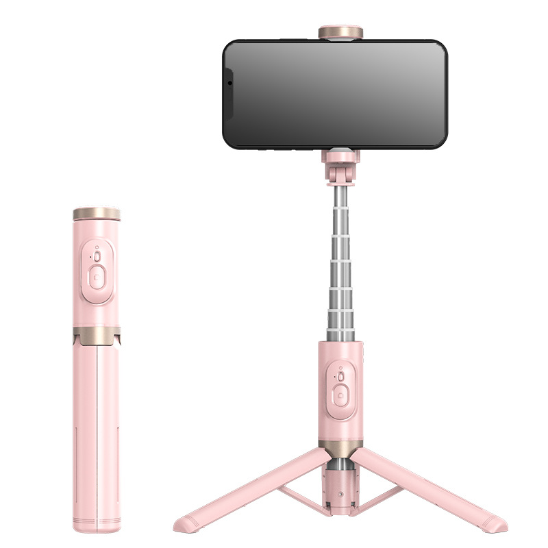 Q12 [pink-73cm] aluminum alloy extension pole + hidden tripod + bluetooth remote control