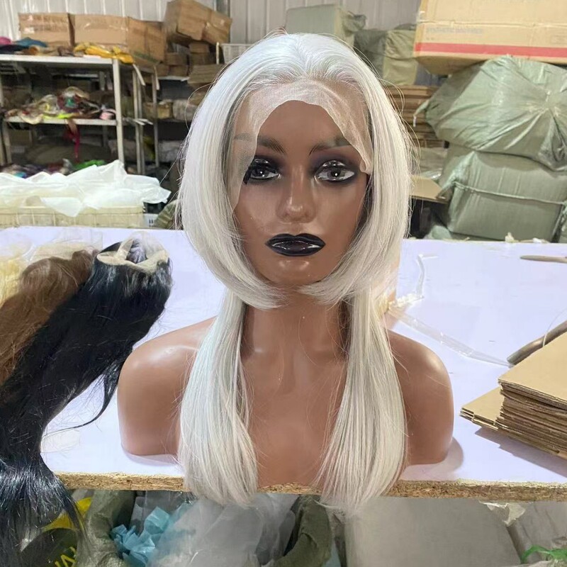 Short wave front lace whole wig head cover gold 60#cosplay hair lace wig