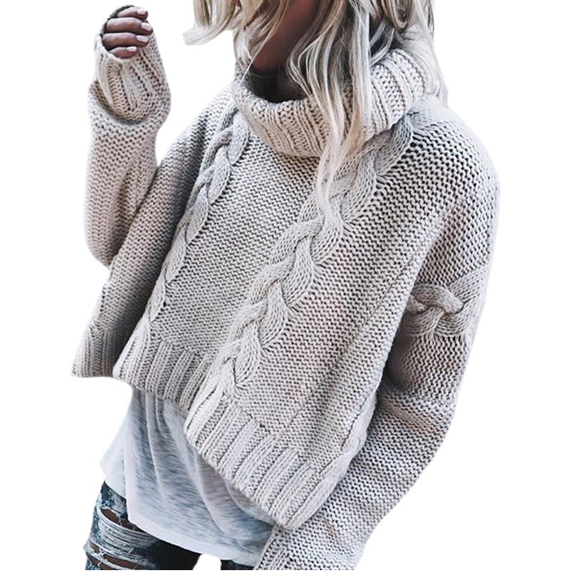 Deseo Amazon popular europeo y americano Venta caliente color sólido giro turtleneck suéter suelto suéter de las mujeres