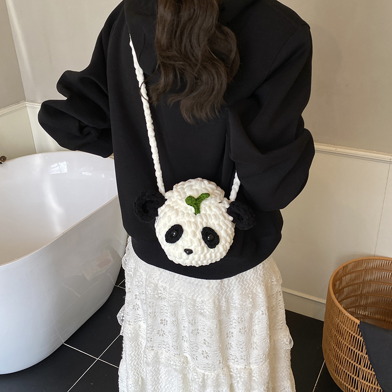 Caricatura adorable animal pequeño, bolso de hombro para niños y niñas, bolso de tela de gancho hecho a mano para bebés, bolso de peluche de otoño y invierno para niños