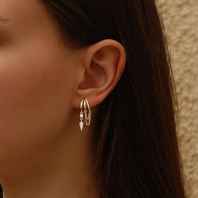 Light Luxury Zircon Drop Earrings Geometric Chain Pendant Jewelry_voghion.com