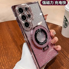 Samsung S24Ultra 携帯電話ケース S25Plus23FE 電気メッキラインストーングリッター磁気吸引 A5543 保護カバーに適しています。