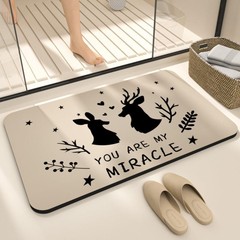 奶油風森林小鹿硅藻泥地墊浴室門口吸水速干腳墊家用易收納防滑墊