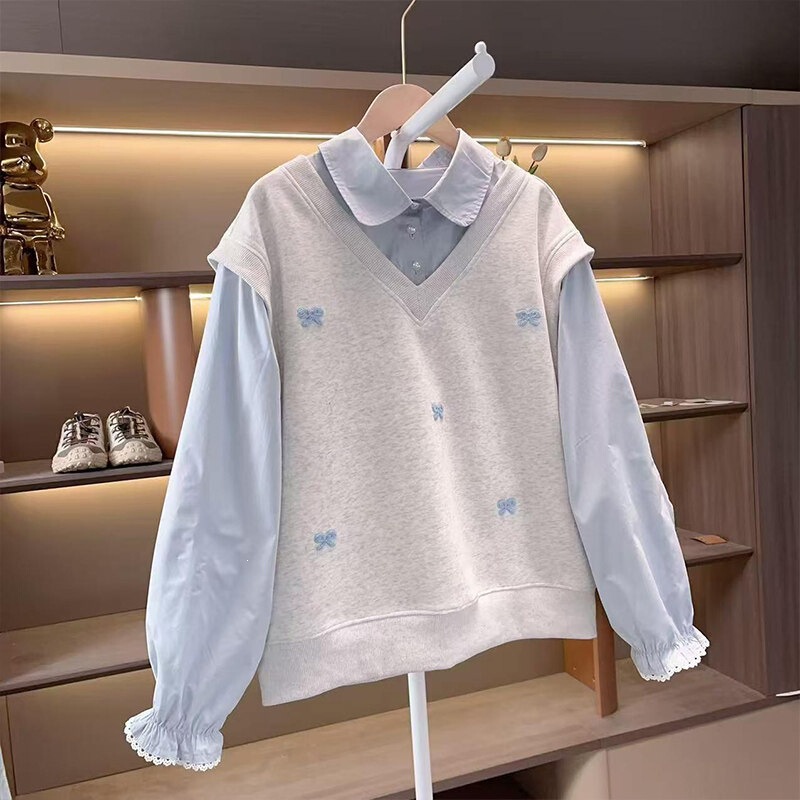 1624 # Girls' Faux Two-Piece Shirt Sweatshirt Autumn New Fashion Korean Style Versatile Children's Casual Trendy Wear 1624 # Girls' Faux Two-Piece Shirt Sweatshirt Autumn New Fashion Korean Style Versatile Children's Casual Trendy Wear