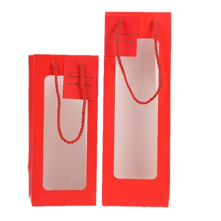 Bolsa de mano de ventana simple ramo de flores Bolsa de regalo de vino tinto de San Valentín alta sensación de regalo de flores eternas