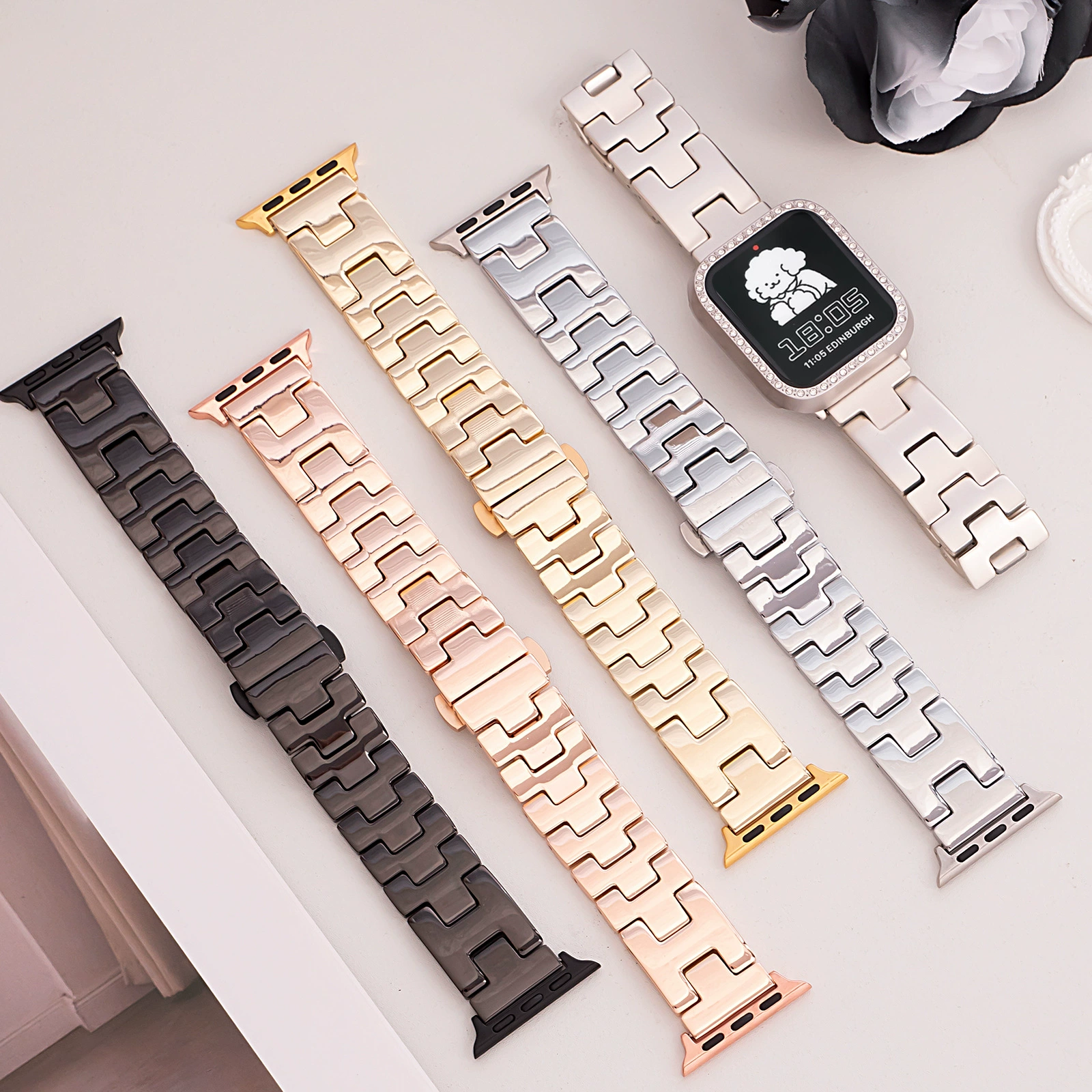Подходит для ремешка Apple Watch applewatch металлический мужской и женский H-цепочка бабочка пряжка s5678910 поколения se ремешок для часов