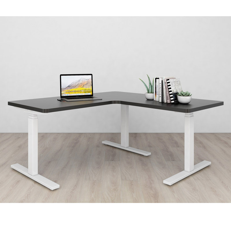 L-Shaped Electric Height-Adjustable Desk with 90-Degree Corner Automatic Adjustment, Standing Office Workstation, Three-Legged Computer Desk Stand