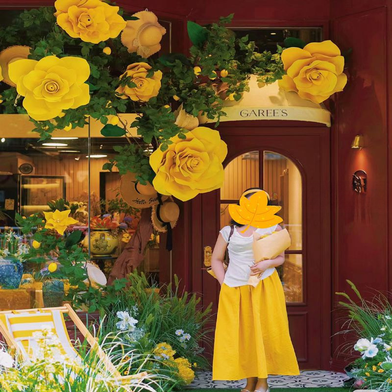 玫瑰大纸花黄玫瑰故事拍摄写真婚礼田园橱窗布置装饰防水泡沫包邮