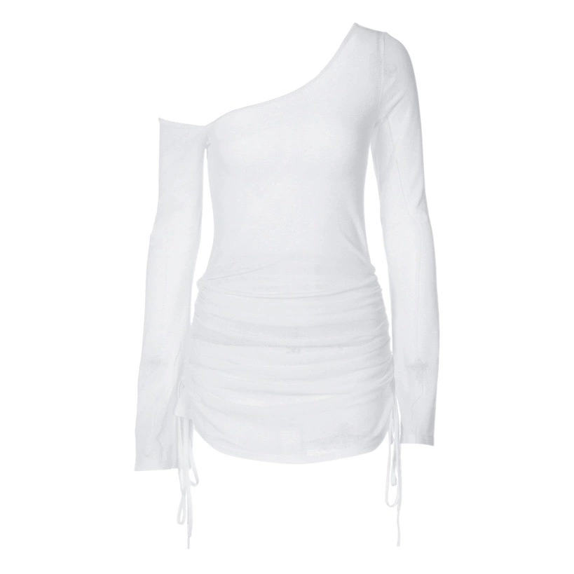 Европейская и американская женская одежда 2024 весна и лето новая сексуальная мода сексуальная полая перспектива с диагональным вырезом пляжное платье бедра