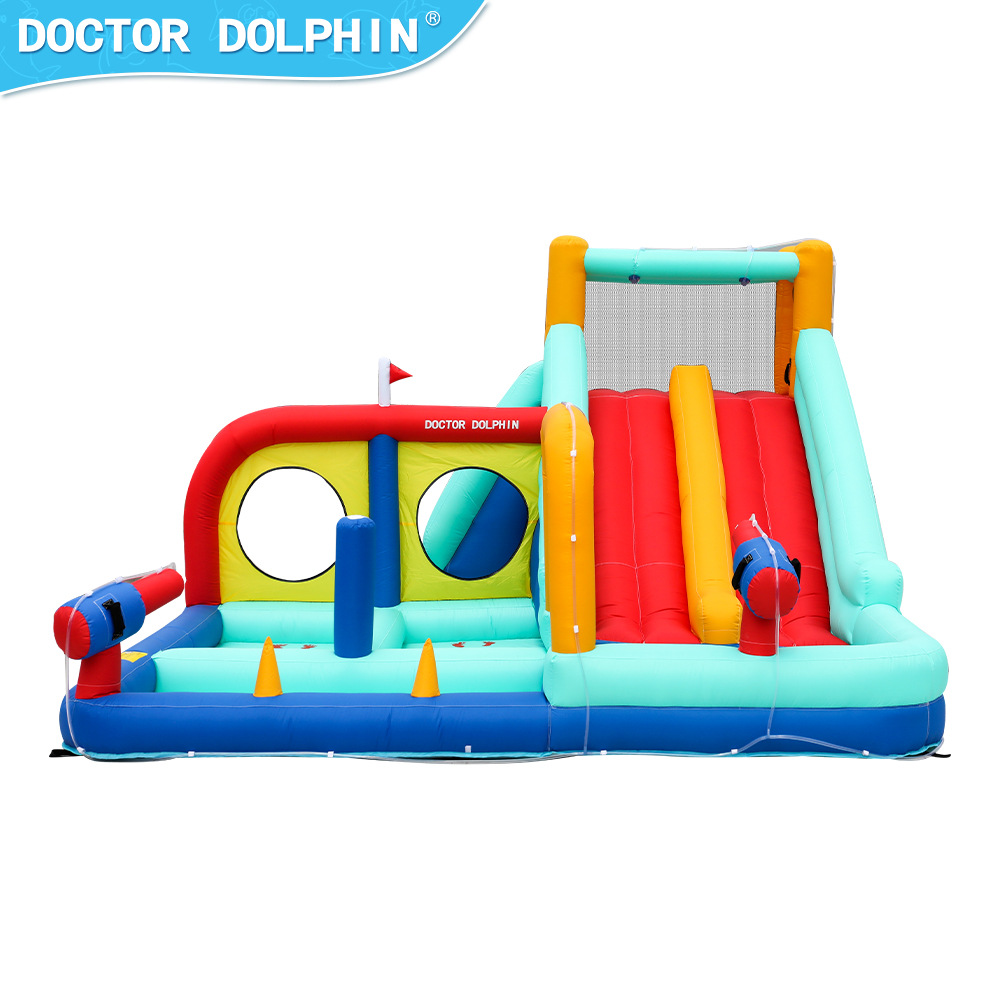 Castillo Inflable Infantil Doctor Dolphin, Castillo de Juegos con Tobogán Acuático y Rociador de Agua, Castillo para el Hogar