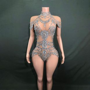 Spring and summer explosions nightclub hot drilling mesh jumpsuit costume women's Latin dance pole dance tights cross-border hot sale