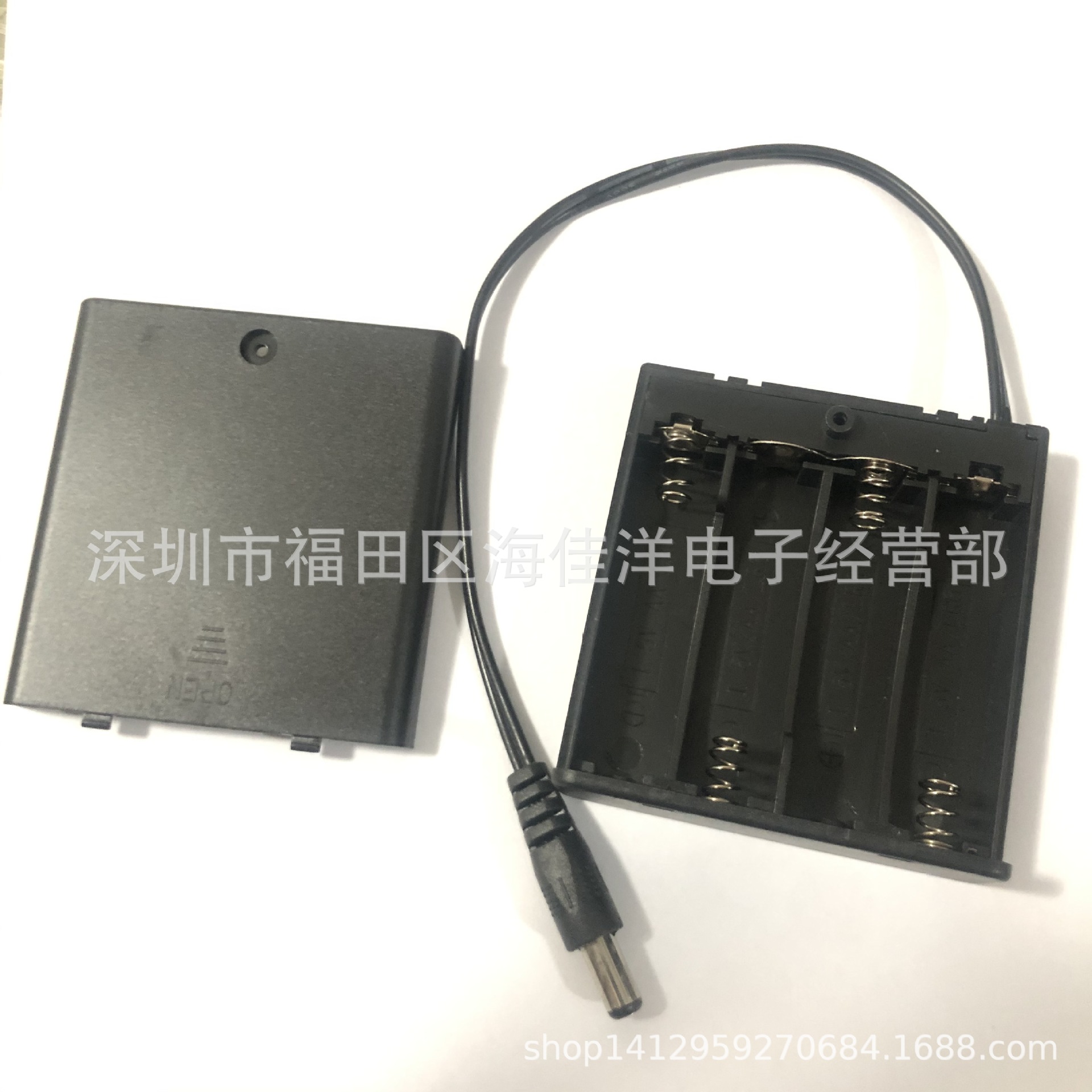 5号4节带盖带开关DC头电池盒 公头五号四节电源插头下沉式开关