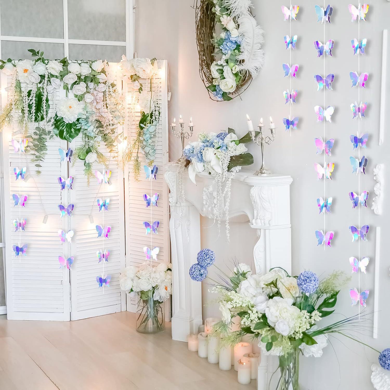 Mariposa colorida tridimensional con dibujo de flores, bandera de boda, decoración de escaleras de boda, decoración cultural de la sala de estar del hogar de cumpleaños