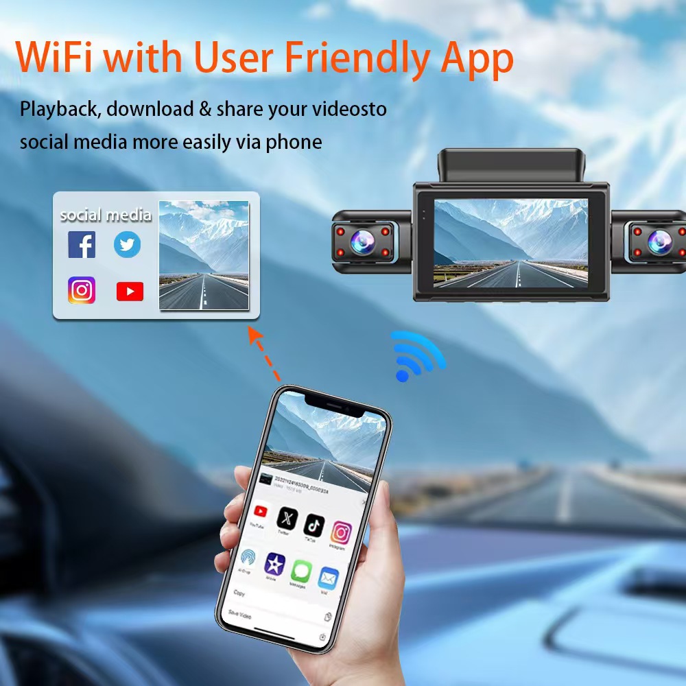 Cross-Border New 3inch Four-Channel Car Driving Recorder Wifi Connection High-Definition Night Vision Wide-Angle Car Dvr