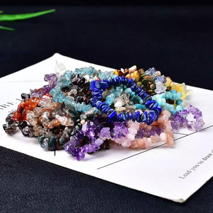 Natural White Purple Yellow Pink Crystal Single Circle Bracelet with Holes Gravel Bracelet Accessories Men's and Women's Jewelry Diy Bracelet