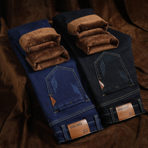 Winter and autumn style thickened velvet jeans for men, new winter style warm pants with velvet for men 