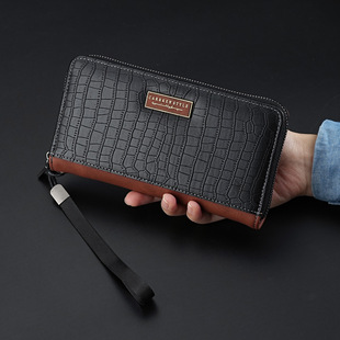Cross-border New Men's Wristband Clutch Bag Fashion Business Stitching Multi-functional Zipper Crocodile Pattern Long Contrast Color Money