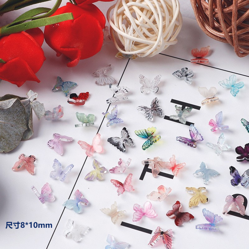 Cross-Border 53 Butterfly Handmade Resin Manicure Accessories Acrylic Fairy Simple Beautiful Girl Colorful Nail Accessories