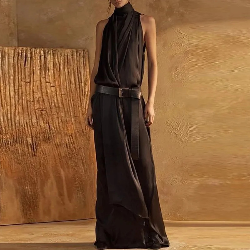 Halter Neck Bodycon Maxi Dress – Stretchy Polyester Slit Hem Evening Gown (S-3XL, 3 Sophisticated Colors, Euro-US Streetwear Elegance)_ecoleips.com