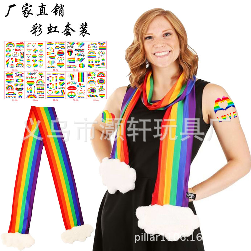 Party Holiday Dress Up Rainbow Scarf Scarf Rainbow Sticker White Cloud Scarf Show Props