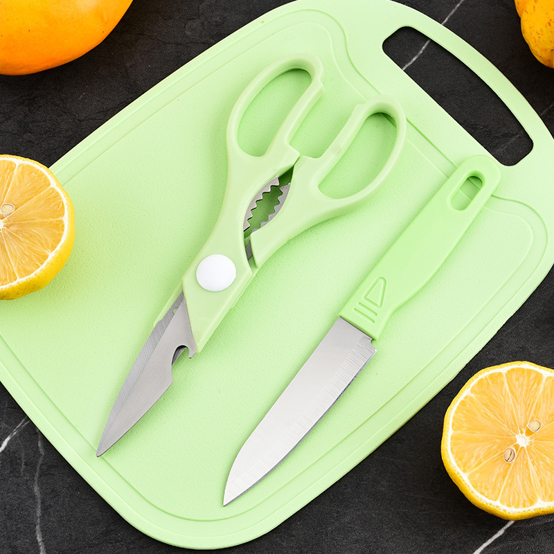 Cuchillo de frutas de acero inoxidable Juego de cinco piezas Cuchillo de alimentos para bebés Tablero de cortar Tablero de cortar Fruta Tijeras Pelador Juego de cepillado de melón