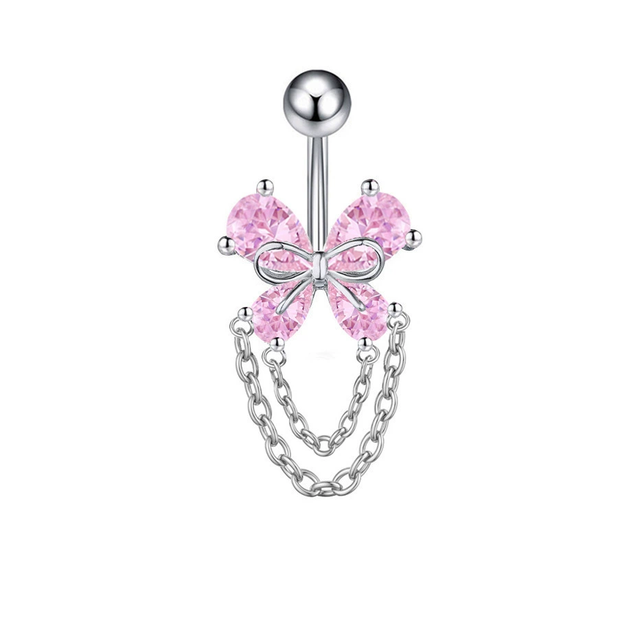 Belly Button Ring, Stainless Steel & Copper, Pink Zircon Accent, Multiple Style Options