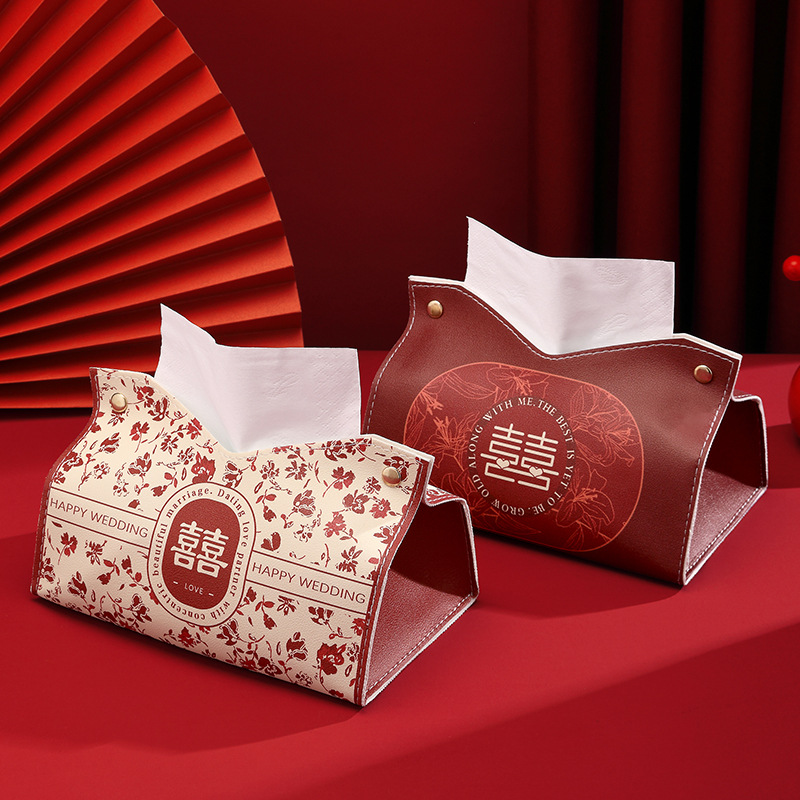 Nuevo estilo chino caja de dibujo creativa boda rojo caja de dulces de boda caja de almacenamiento celebración caja de pañuelos dormitorio de coche