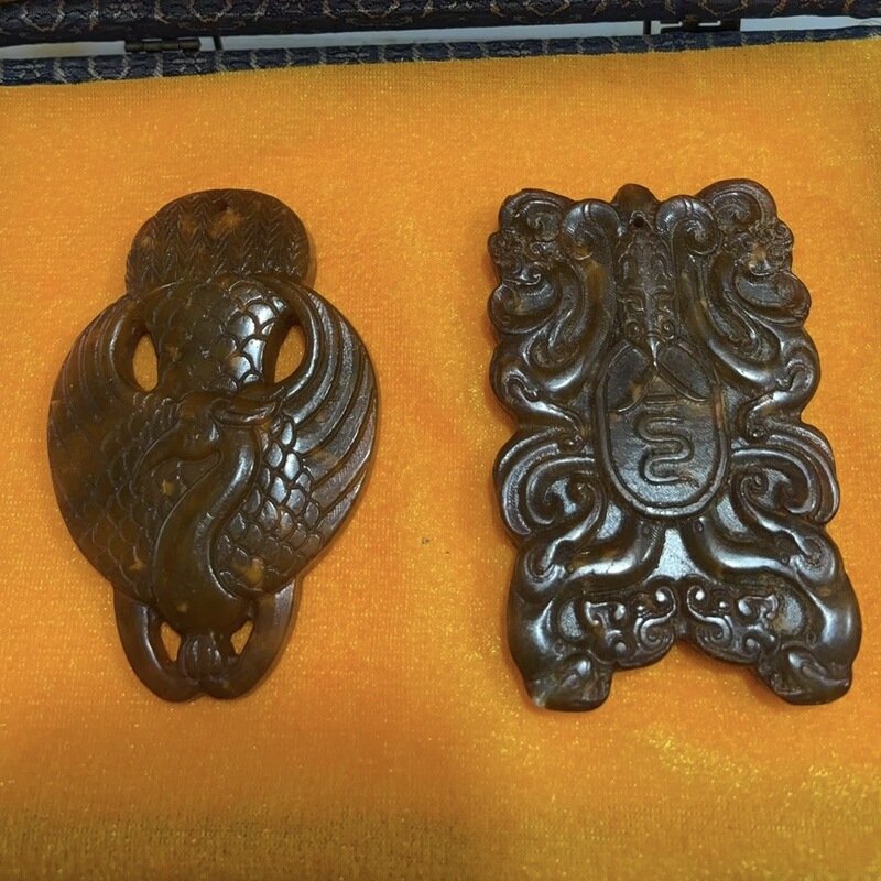 直播供货仿古做旧工艺品岫玉做旧 古风配饰 福字吉祥套盒玉牌批发|undefined