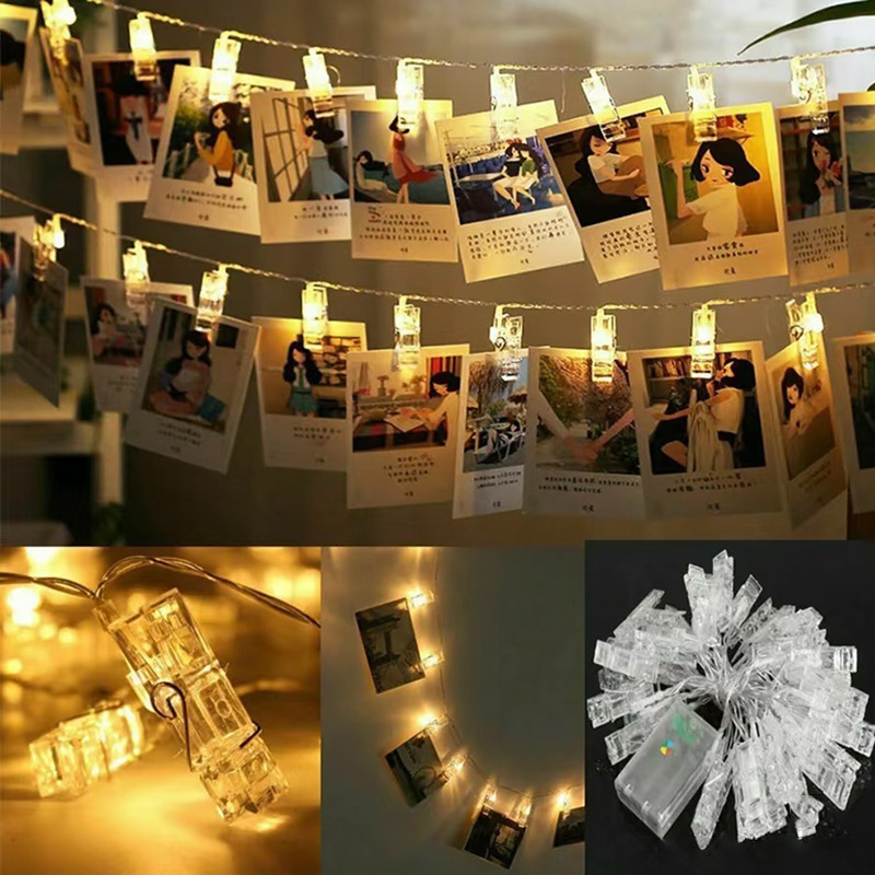 Transfronterizos LED Clip Light String foto pared decoración de la habitación Lámpara de color propuesta de matrimonio creativa caja de baterías USB lámpara de cable de cobre
