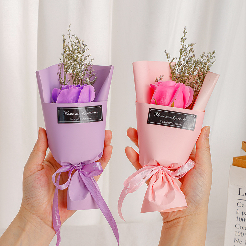 Mother's Day Mini Bouquet of Dried Rose Floral Soap Gift Box for Valentine's Day, Business Gift for Wholesale