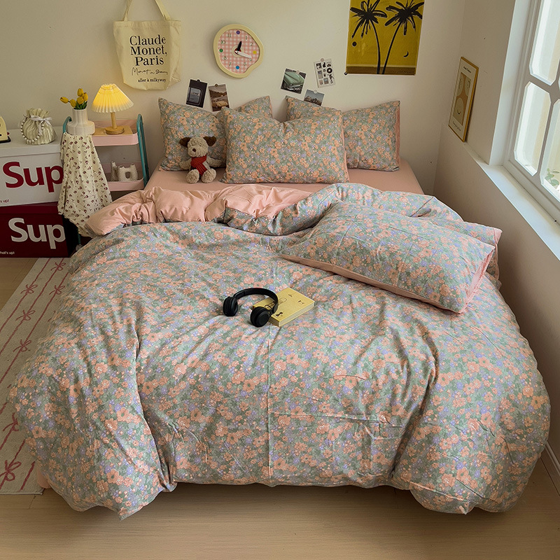 Juego de sábanas de algodón estampado de doble capa de clase A, juego de cuatro piezas, funda de edredón, juego de tres piezas, ropa de cama al por mayor, suave y cómoda