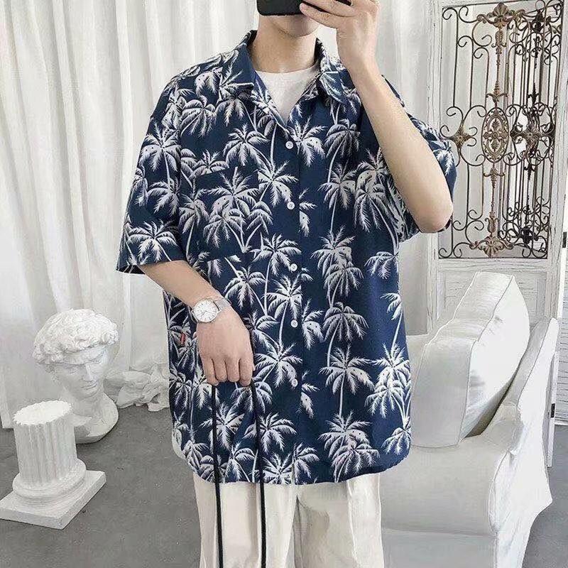 ins超人気花柄シャツレトロ香港風シック半袖ビーチバケーションハワイアンフラワーシャツカップル同じスタイル|undefined