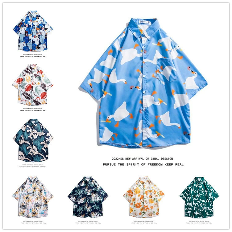 Летняя тонкая рубашка в гавайском стиле, короткий рукав, цветочный принт, модная американская модель 2025 года, в стиле ретро Японии, в стиле Гонконга.