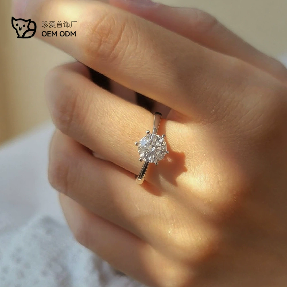 Серебряное кольцо 925 пробы с муассанитом T-brand, классическое, с шестью крапанами, женское, цвет D, каратное, обручальное, от производителя, летнее серебряное кольцо для женщин