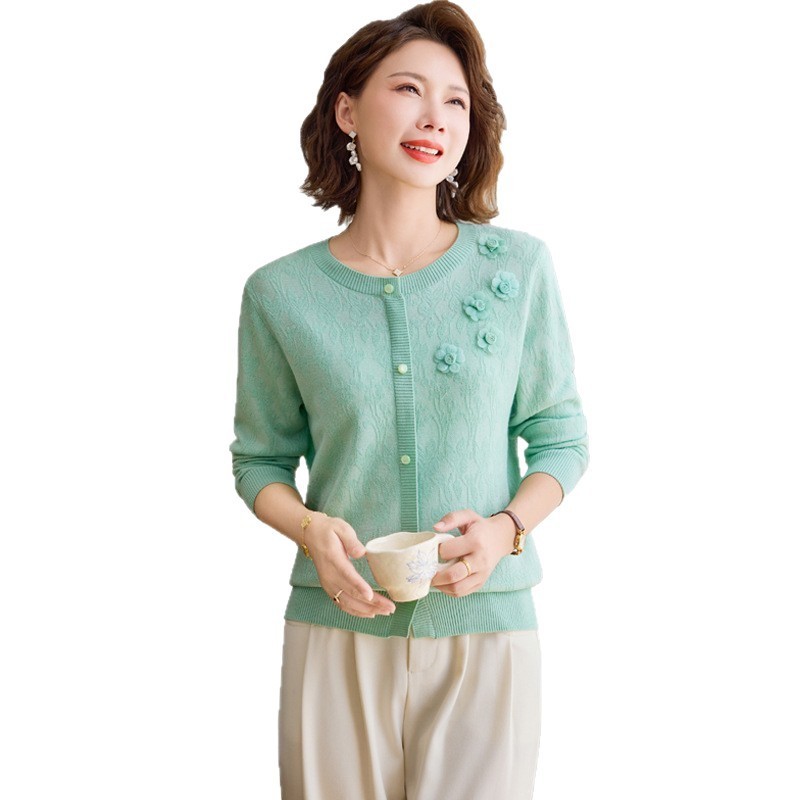 2025新款妈妈秋季针织衫中老年女装时尚洋气减龄宽松大码长袖上衣|undefined