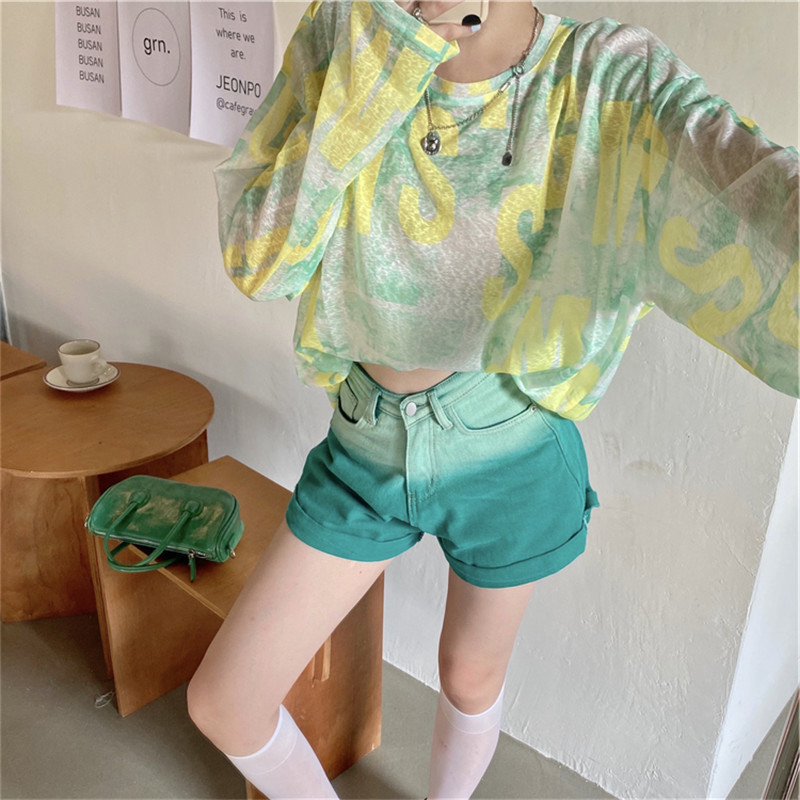 夏季薄款设计感冰丝长袖t恤女宽松防晒衣网纱打底衫外穿上衣女装|undefined