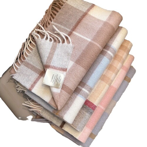  New Wool Warm Scarf Women's Autumn and Winter Color Block Plaid Scarf Long Tassel Scarf Light Luxurious and Advanced