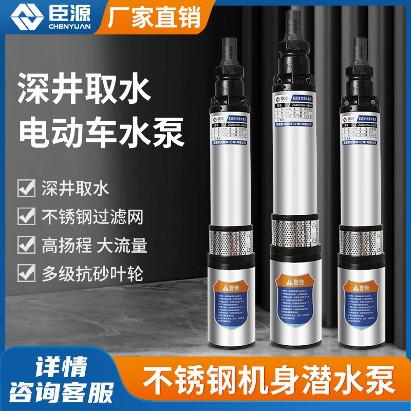 臣源深井泵直流潜水泵48V60V72V电瓶车抽水泵农用泵耐腐蚀强