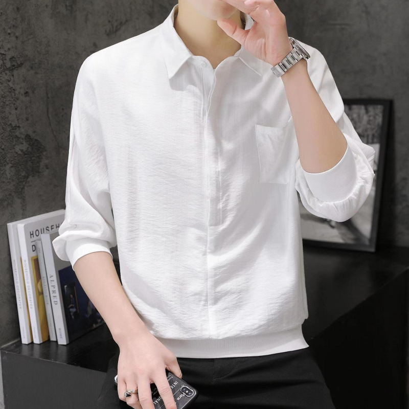 Men's Three-Quarter Sleeve Pullover Shirt Elastic Spring and Summer Korean Style Trendy Mid-Sleeve Shirt Short-Sleeved Shirt Trendy T-Shirt Men's Three-Quarter Sleeve Pullover Shirt Elastic Spring and Summer Korean Style Trendy Mid-Sleeve Shirt Short-Sleeved Shirt Trendy T-Shirt