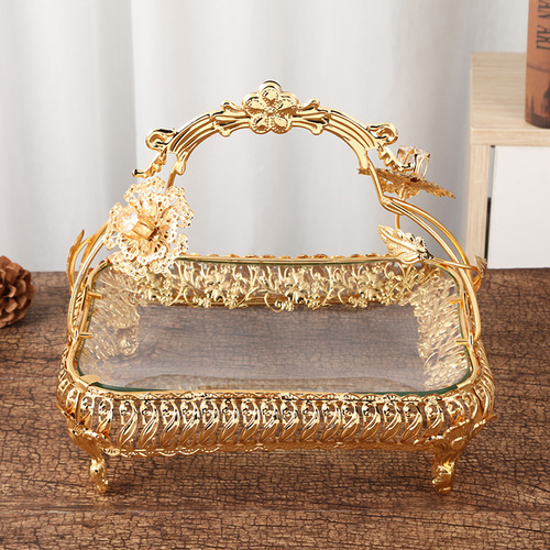 Manufacturer's new product European-style round fruit plate tempered glass basket for home living room fashion creative craft fruit plate