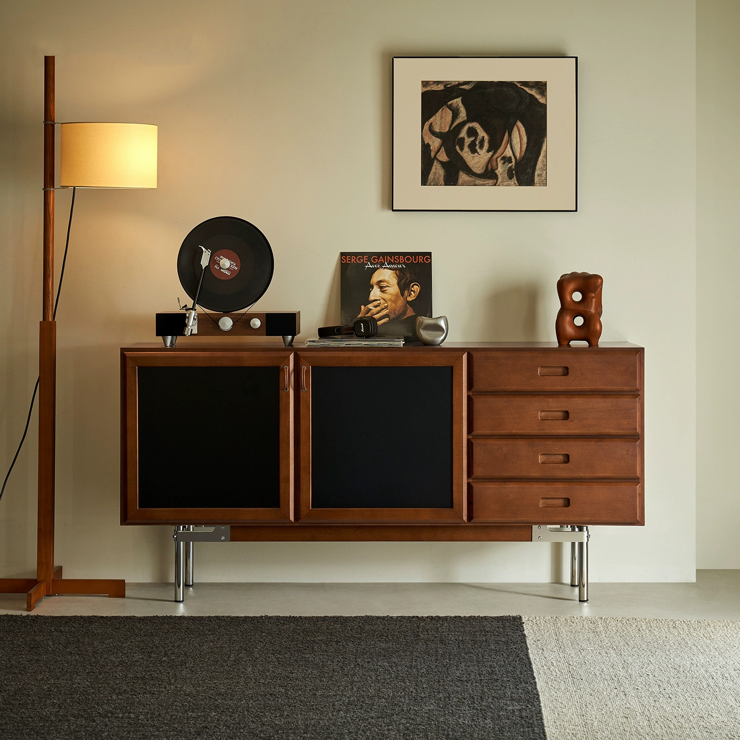 Gabinete de comedor medieval, gabinete de almacenamiento retro de madera maciza contra la pared, gabinete de almacenamiento de sala de estar doméstico integrado, mesa de colocación de máquina de café