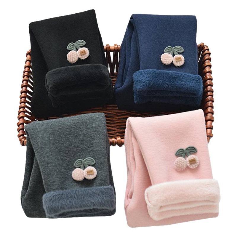 Polainas de las niñas forradas de lana engrosada primavera y otoño desgaste exterior 2022 invierno Nuevo bebé cálido pantalones de algodón pantalones de estilo occidental de los niños