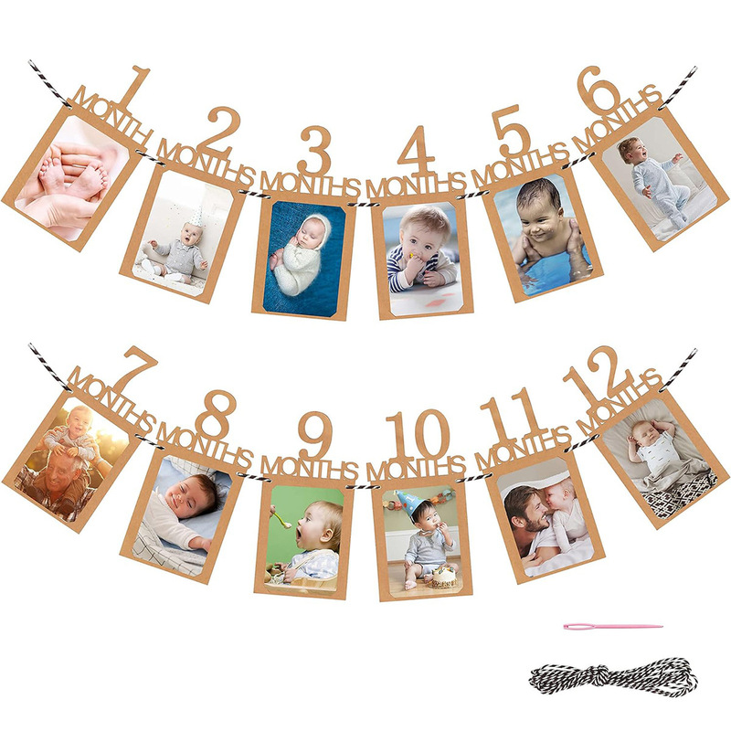 1St Birthday Baby's First Birthday and 12 Months Birthday Photo Flag First Birthday Layout Printed Photo