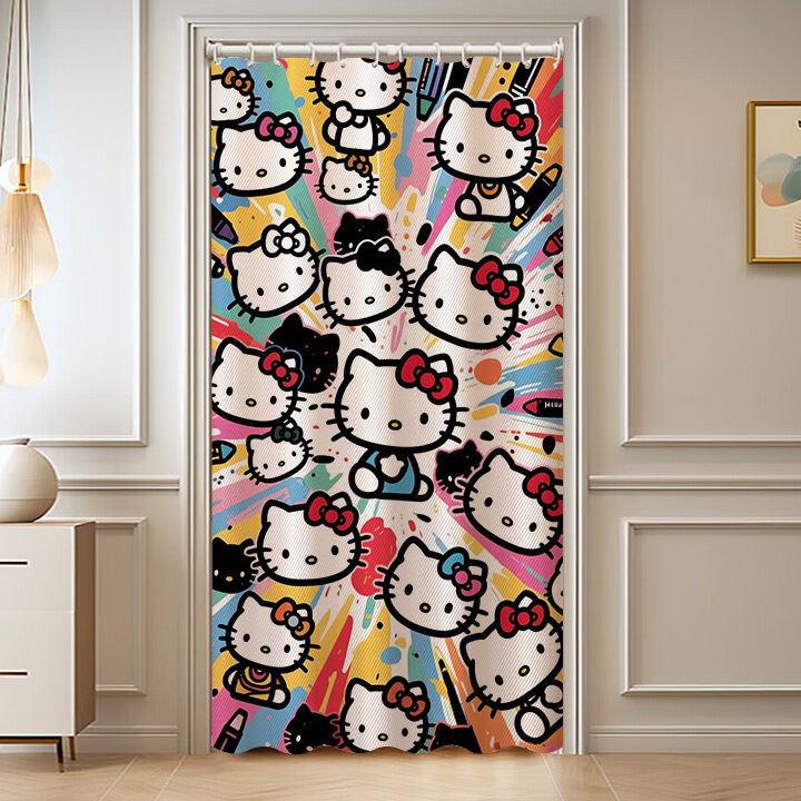 卡通可爱hello Kitty家用装饰厨房卧室洗手间挂门帘免打孔隔断帘|undefined