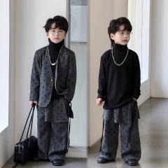 男童西装套装2025秋季韩版波点走秀表演服V领儿童礼服一件代发潮