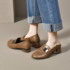 【youshilai】樂福皮鞋女2024春季新款粗跟圓頭軟皮英倫風小皮鞋