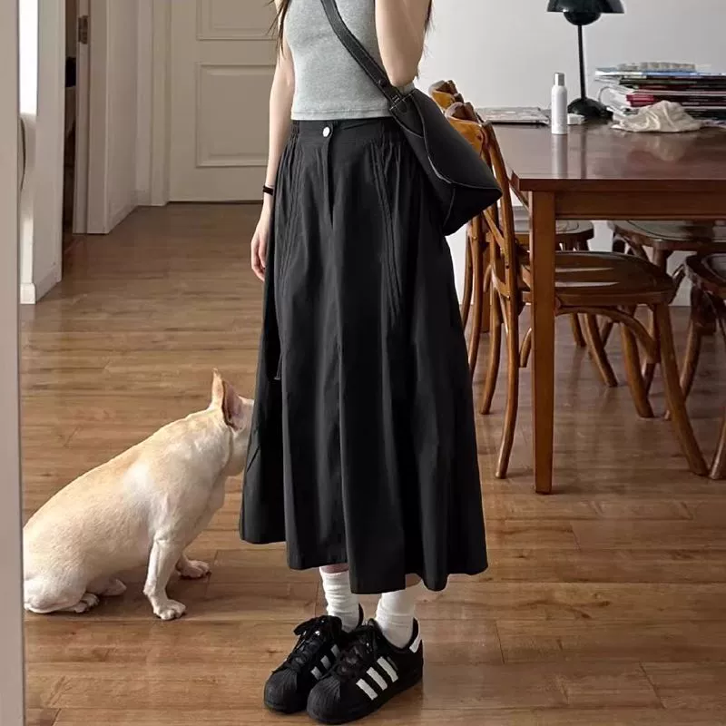 Quick dry skirt, A-line, for pear shaped body, plus size, drawstring