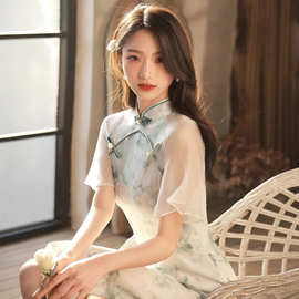 青子衿丨2025春季新款丨年轻款气质印花旗袍优雅少女小清新连衣裙