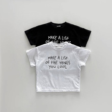 ins男女童宝宝字母百搭黑白色短袖T恤婴幼童装新款夏季棉半袖上衣