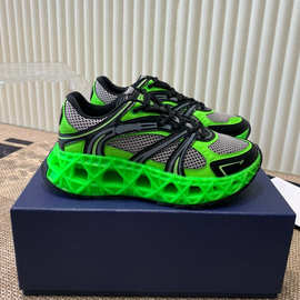 2025春秋男款时尚单鞋厚底增高休闲运动健步鞋镂空鞋底针织拼接